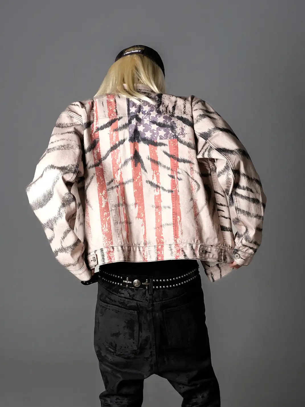 Nastyhub | Tiger Print Flag Graphic Denim Jacket