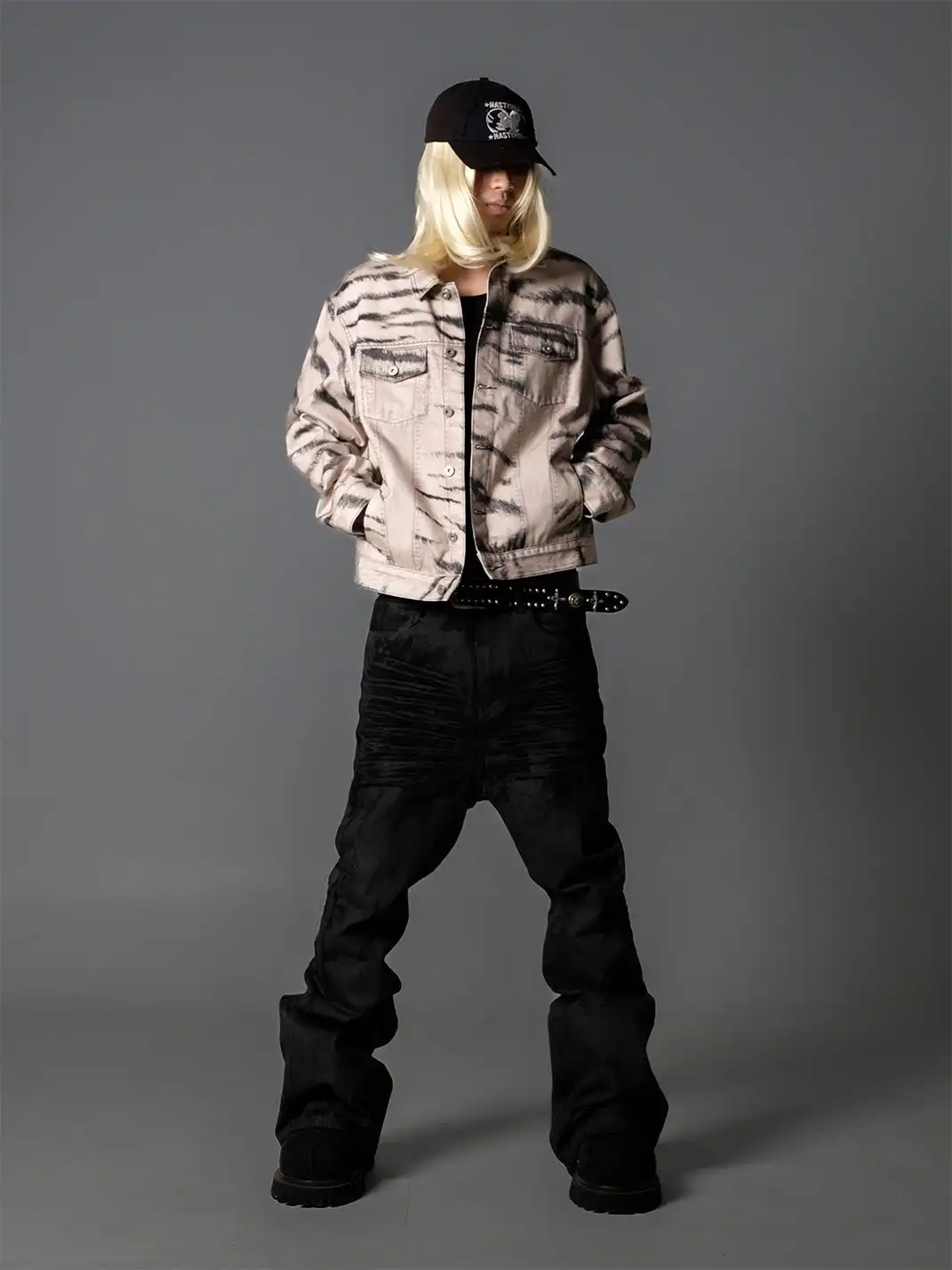 Nastyhub | Tiger Print Flag Graphic Denim Jacket