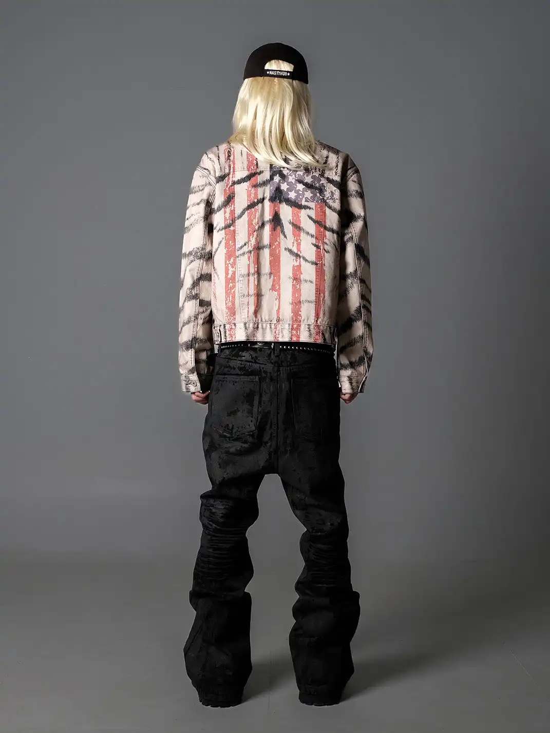 Nastyhub | Tiger Print Flag Graphic Denim Jacket