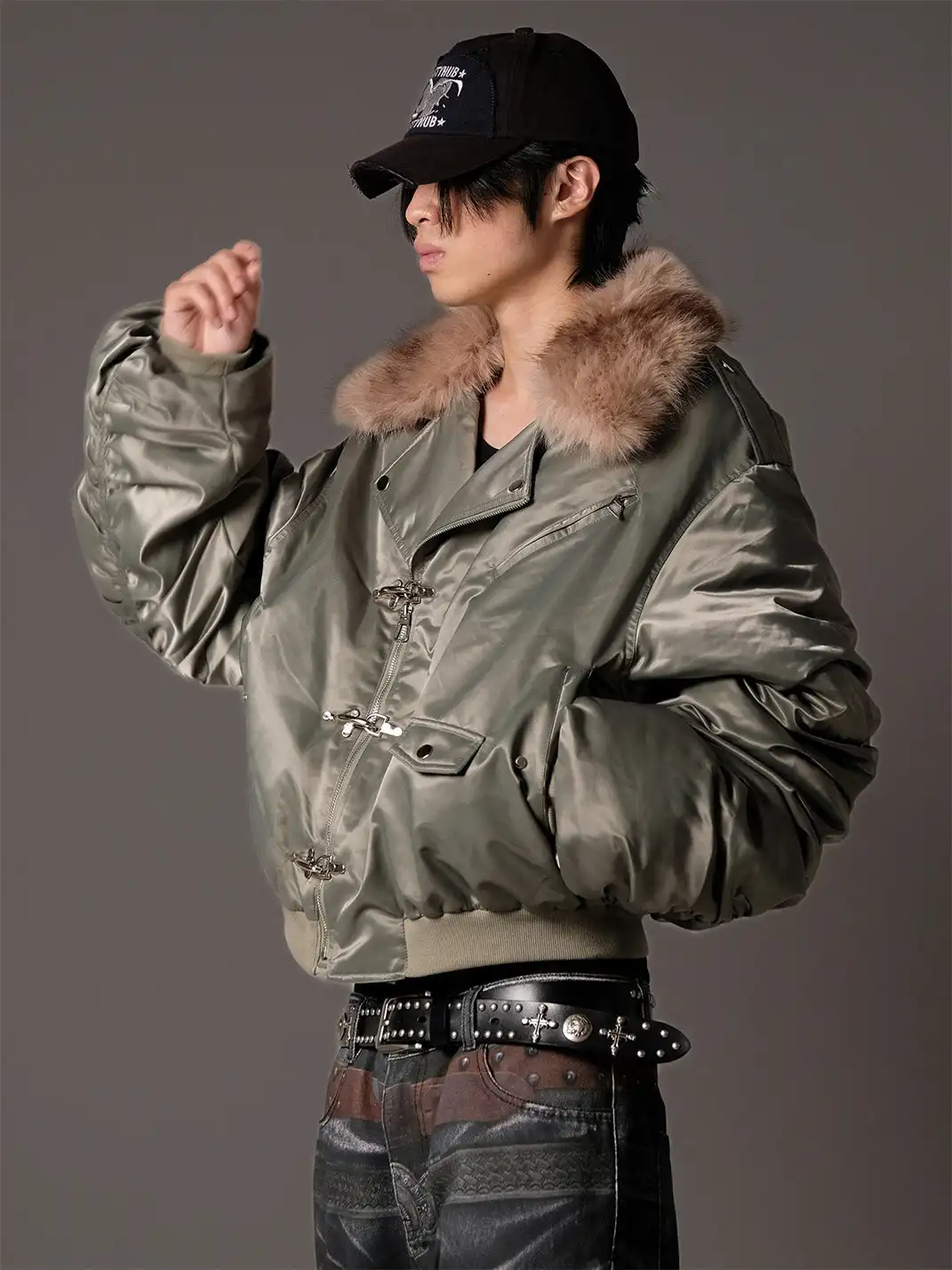 Nastyhub | Detachable Fur Collar Moto Bomber Jacket