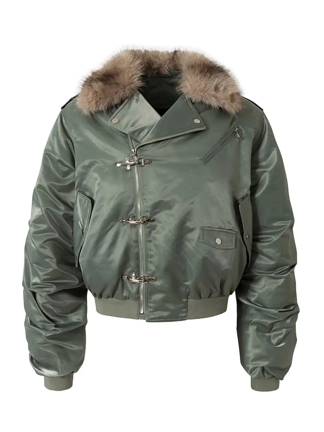 Nastyhub | Detachable Fur Collar Moto Bomber Jacket