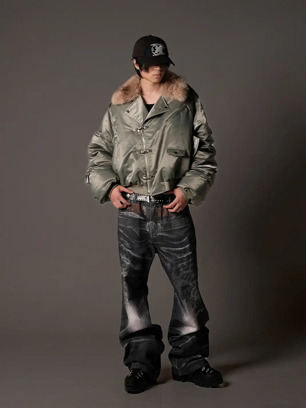 Nastyhub | Detachable Fur Collar Moto Bomber Jacket