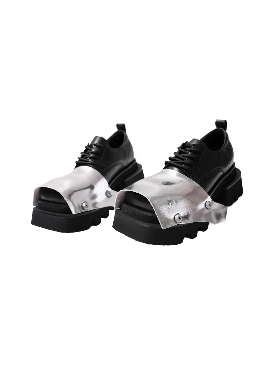 PINJIAHUI | Silver Square-toe Derby Shoes