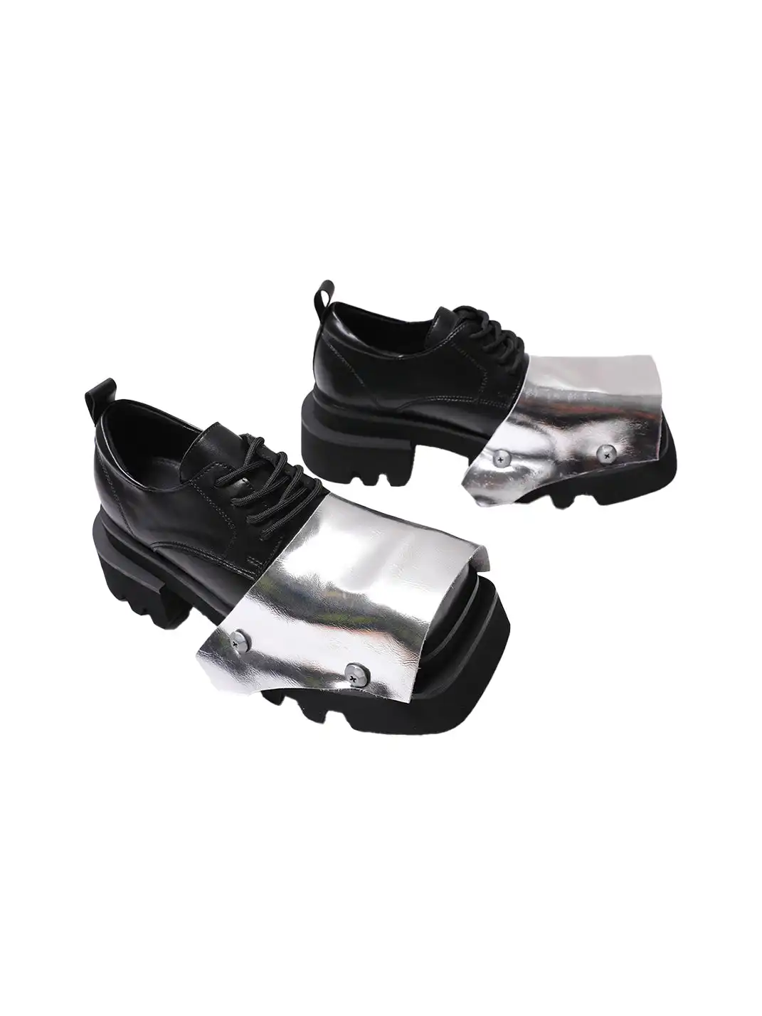 PINJIAHUI | Silver Square-toe Derby Shoes