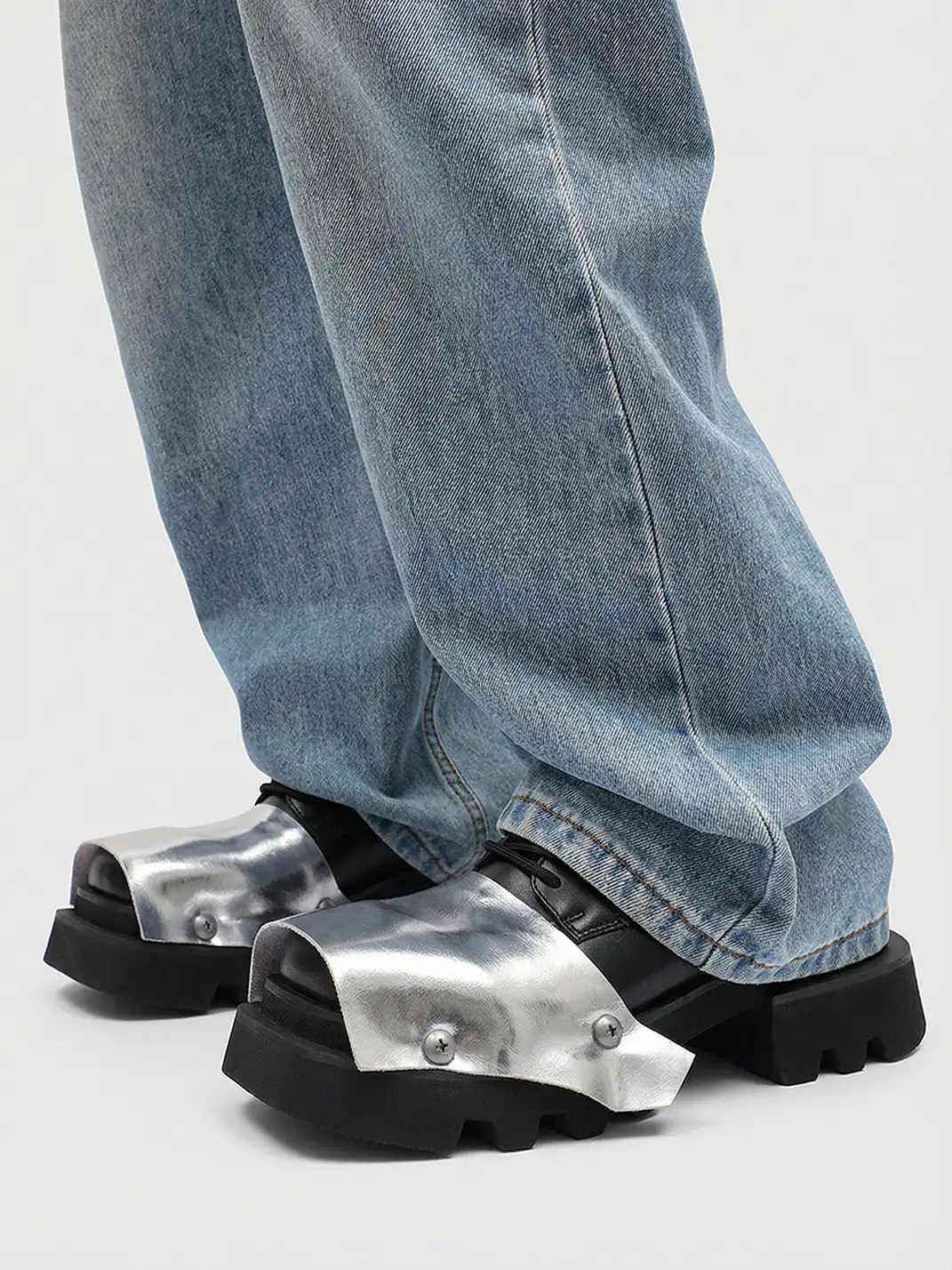 PINJIAHUI | Silver Square-toe Derby Shoes