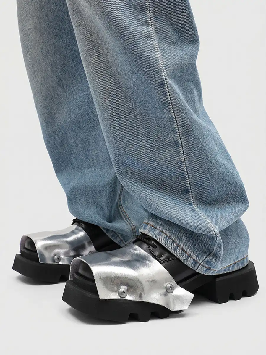 PINJIAHUI | Silver Square-toe Derby Shoes - 2