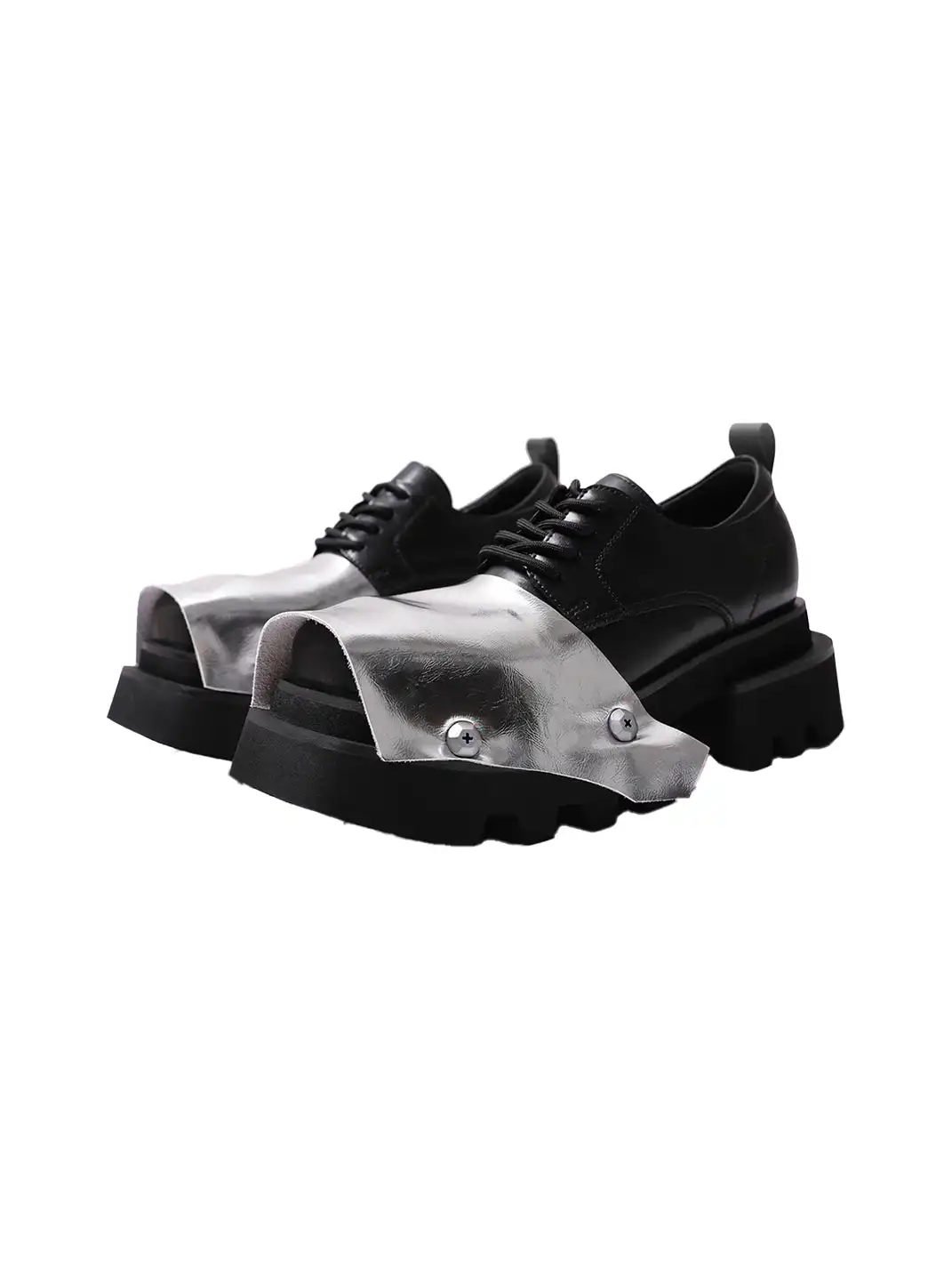PINJIAHUI | Silver Square-toe Derby Shoes