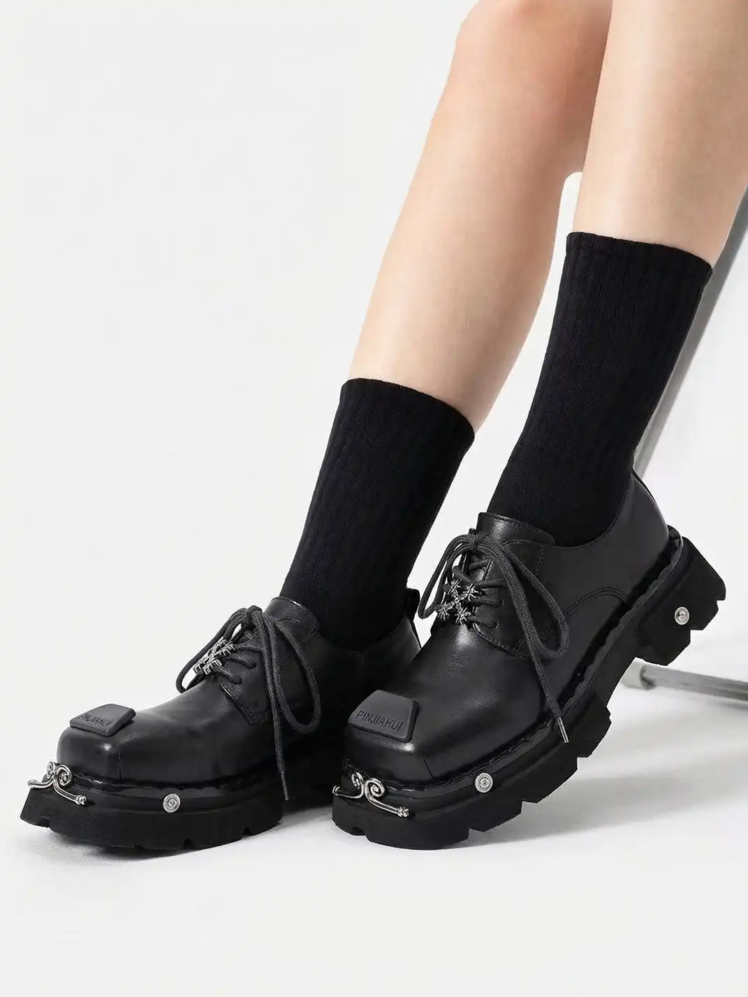 PINJIAHUI | Metal Square-toe Derby Shoes