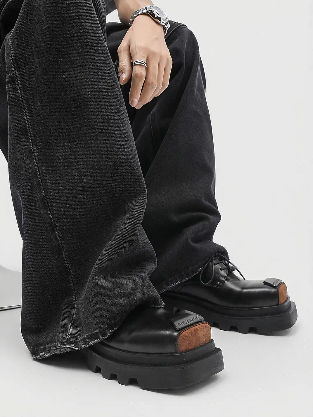 PINJIAHUI | Retro Square-toe Derby Shoes