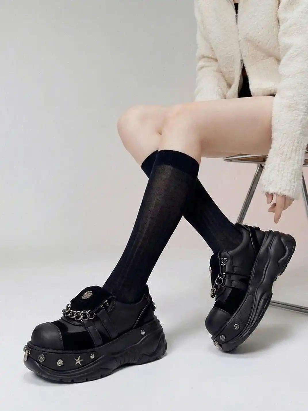 PINJIAHUI | Y2K Metal Detail Platform Shoes