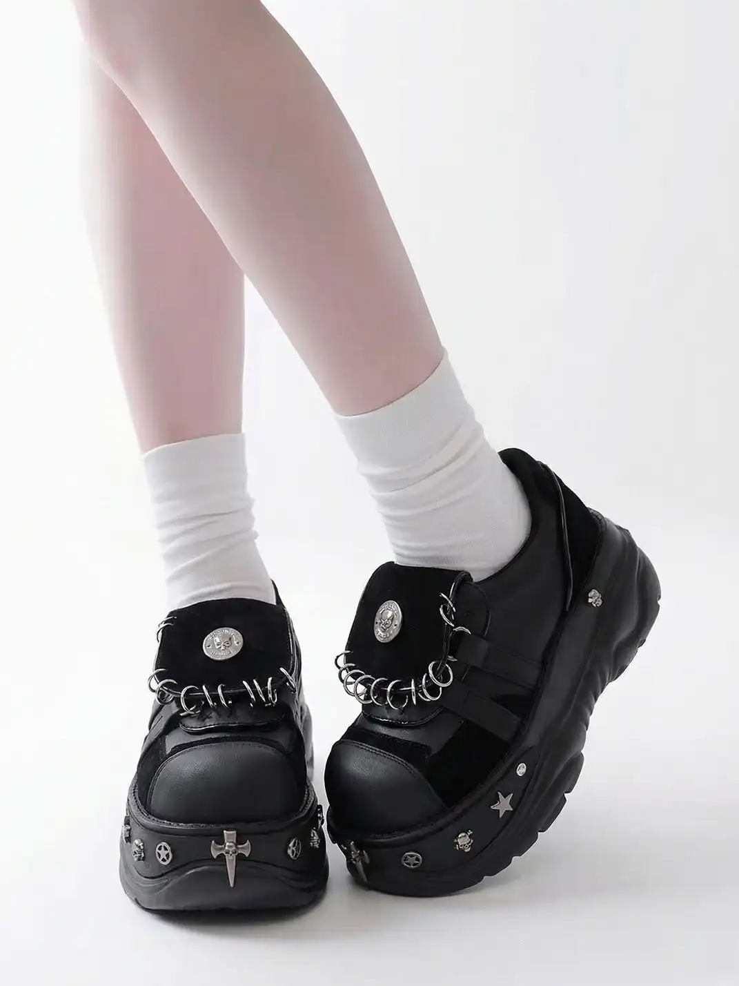 PINJIAHUI | Y2K Metal Detail Platform Shoes