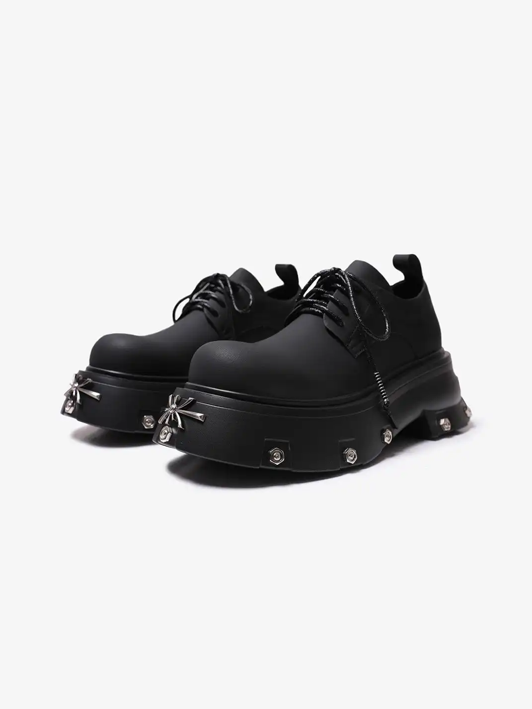 PINJIAHUI | Metal Detail Platform Derby Shoes