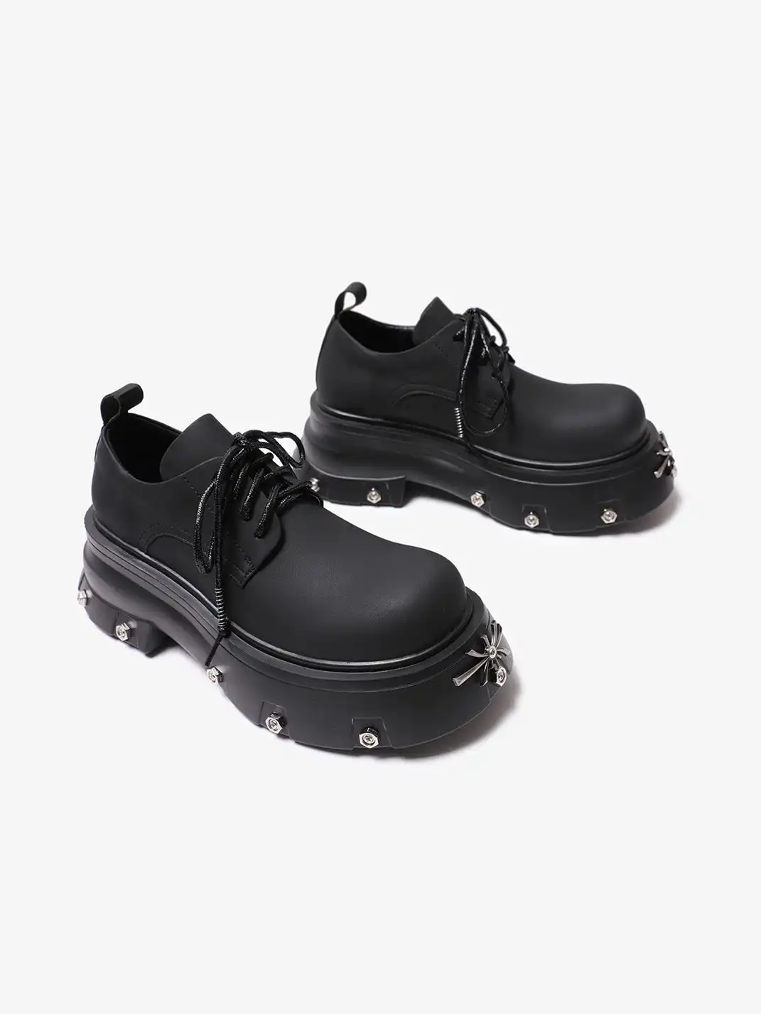PINJIAHUI | Metal Detail Platform Derby Shoes