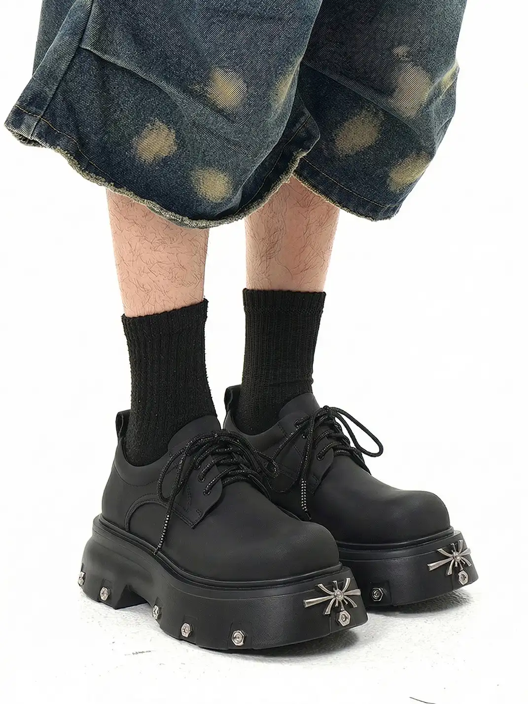 PINJIAHUI | Metal Detail Platform Derby Shoes