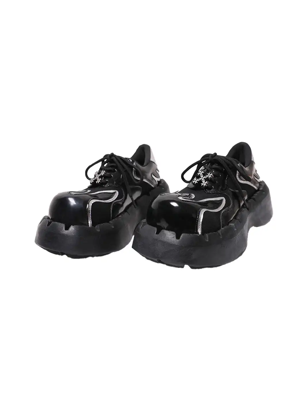 PINJIAHUI | Patchwork Platform Shoes With Metal