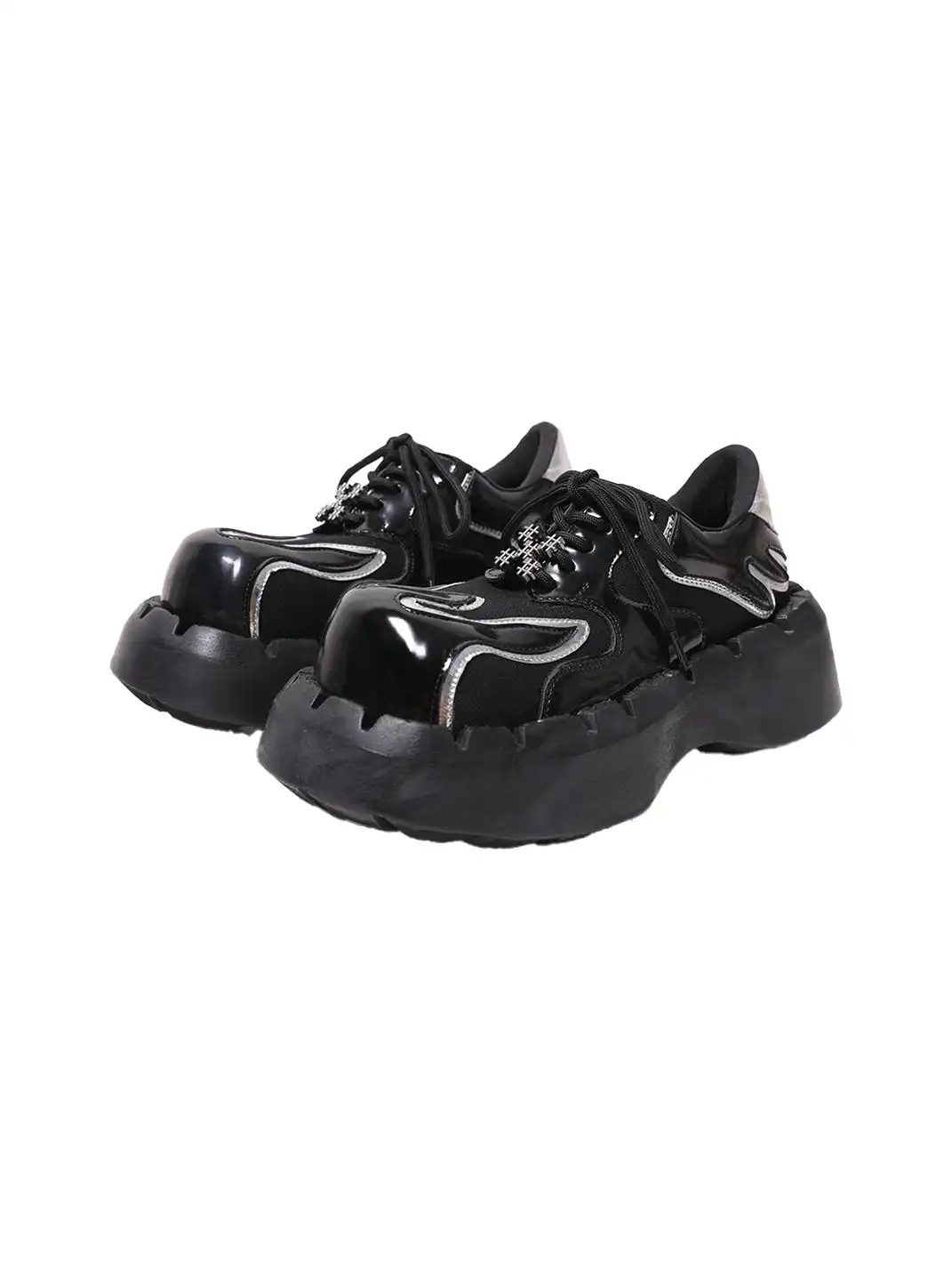 PINJIAHUI | Patchwork Platform Shoes With Metal