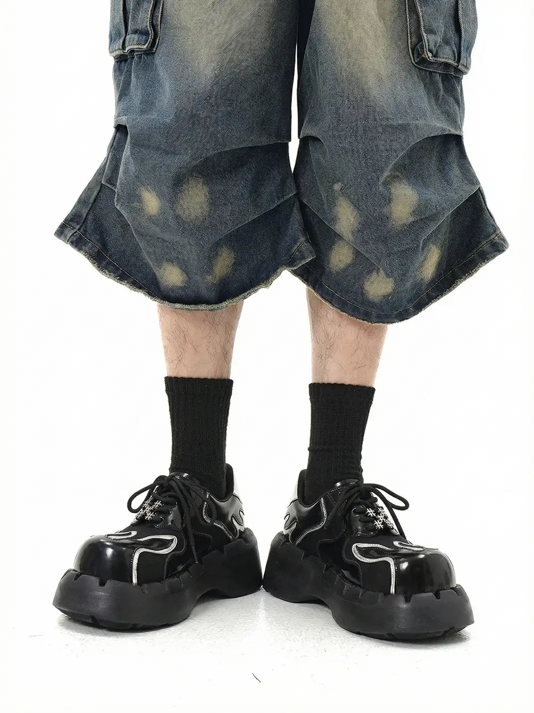 PINJIAHUI | Patchwork Platform Shoes With Metal