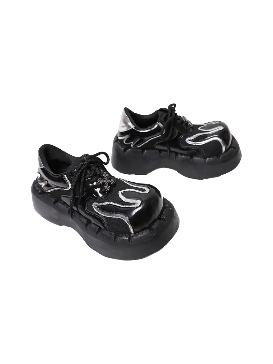 PINJIAHUI | Patchwork Platform Shoes With Metal