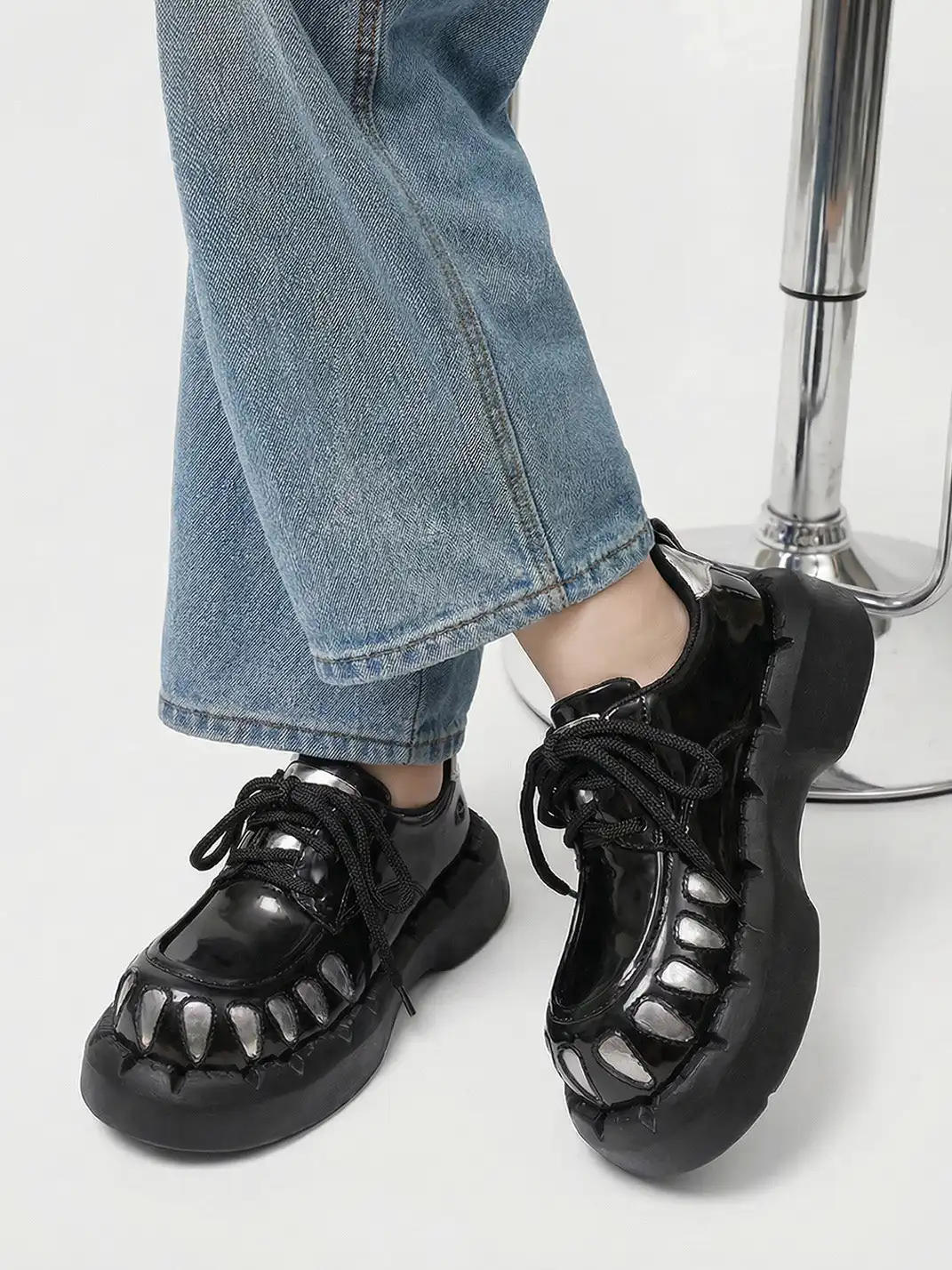 PINJIAHUI | Lace-up Patchwork Platform Shoes