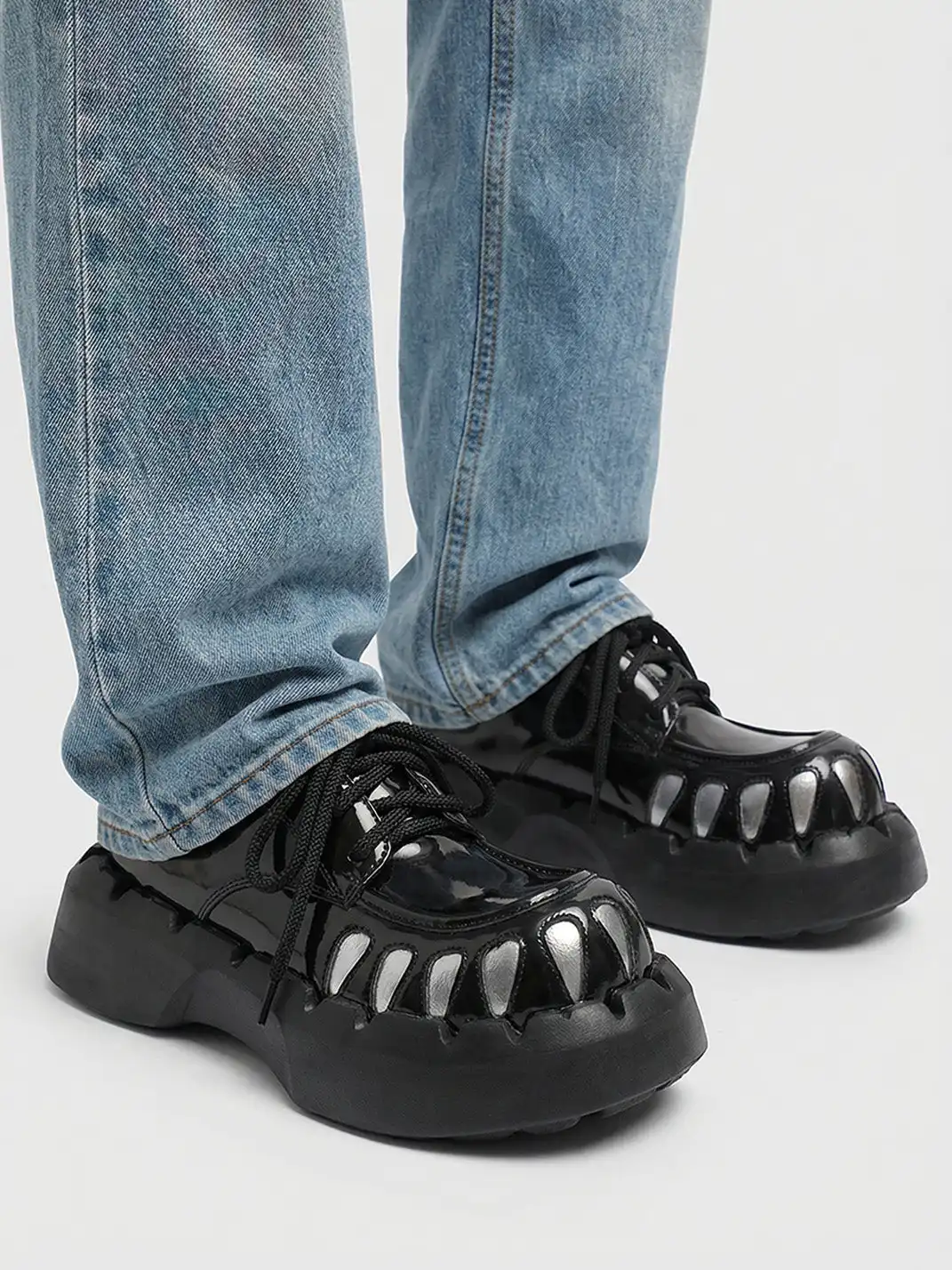 PINJIAHUI | Lace-up Patchwork Platform Shoes