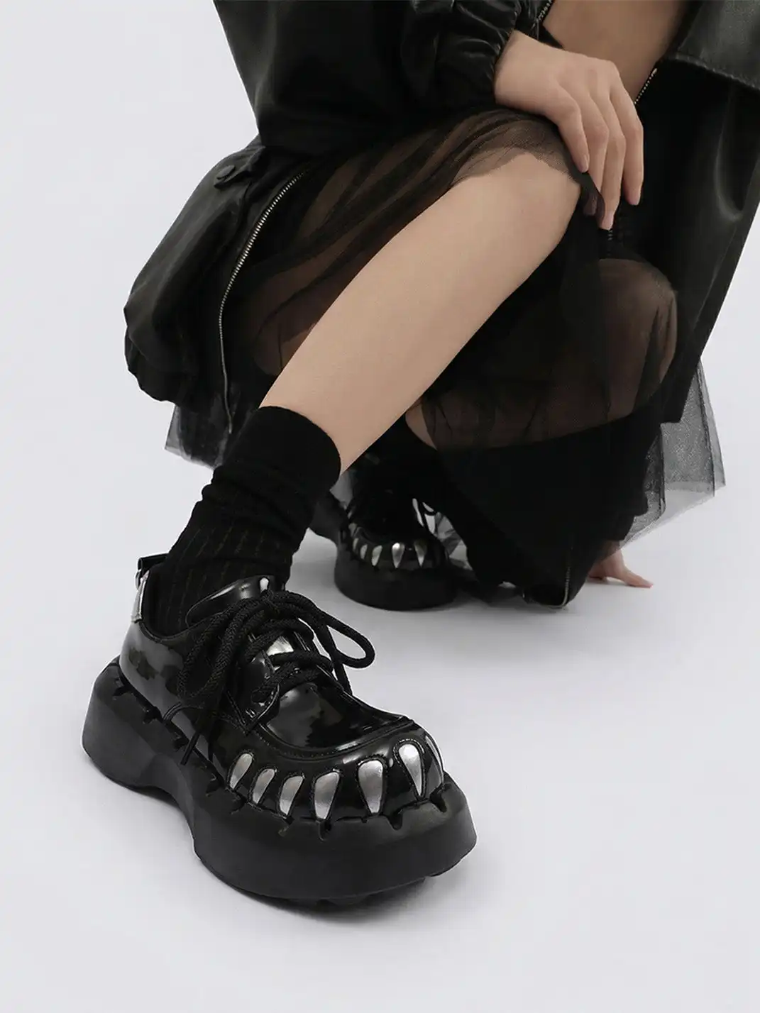 PINJIAHUI | Lace-up Patchwork Platform Shoes
