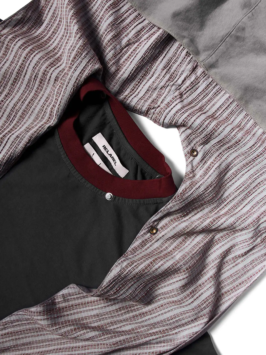 RELABEL | Triple-Layer Detachable Striped Hood Long-Sleeve Tee Red
