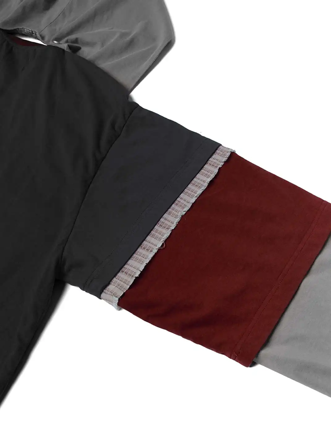 RELABEL | Triple-Layer Detachable Striped Hood Long-Sleeve Tee Red