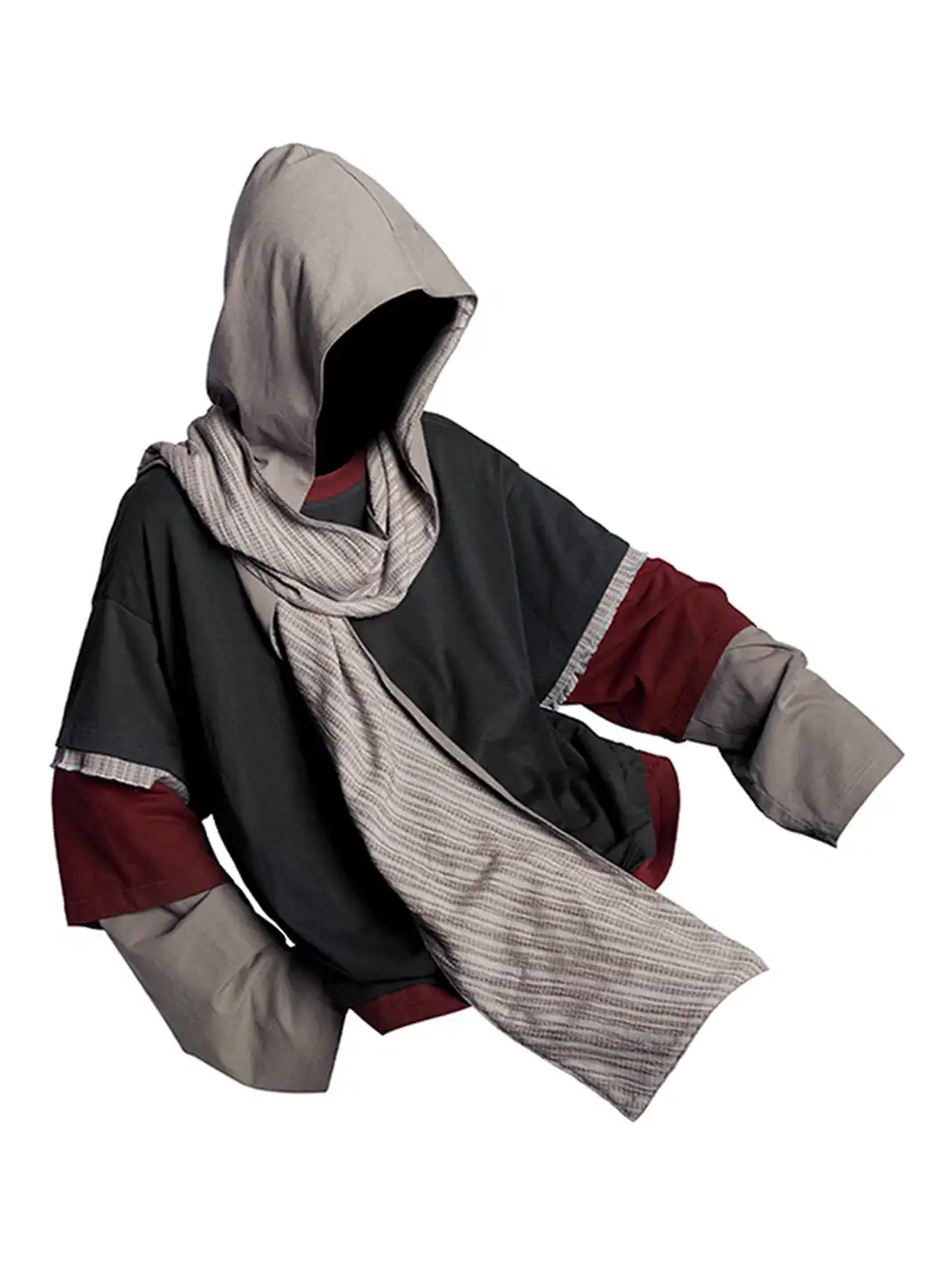 RELABEL | Triple-Layer Detachable Striped Hood Long-Sleeve Tee Red