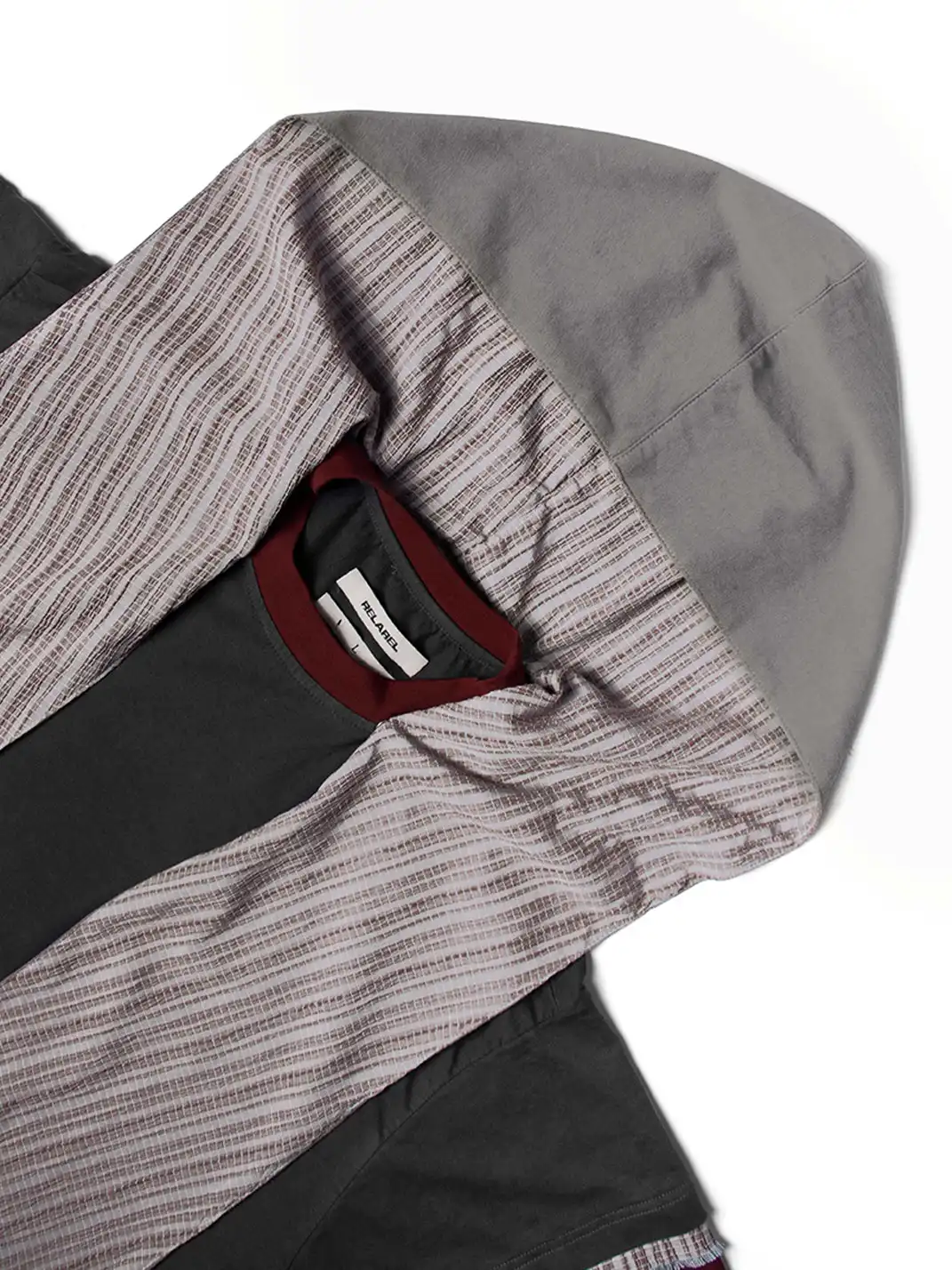 RELABEL | Triple-Layer Detachable Striped Hood Long-Sleeve Tee Red