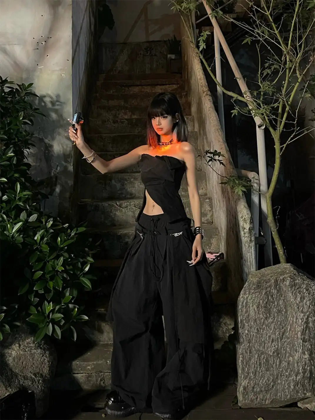 RELABEL | Drawstring Layered Double-Waistband Parachute Pants