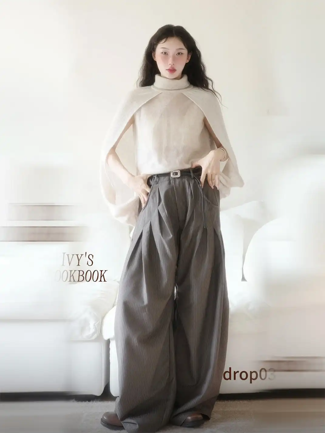 RELABEL | Pinstriped Detachable-Scarf Oversized Pants