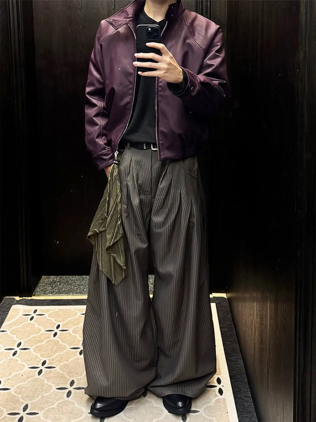 RELABEL | Pinstriped Detachable-Scarf Oversized Pants