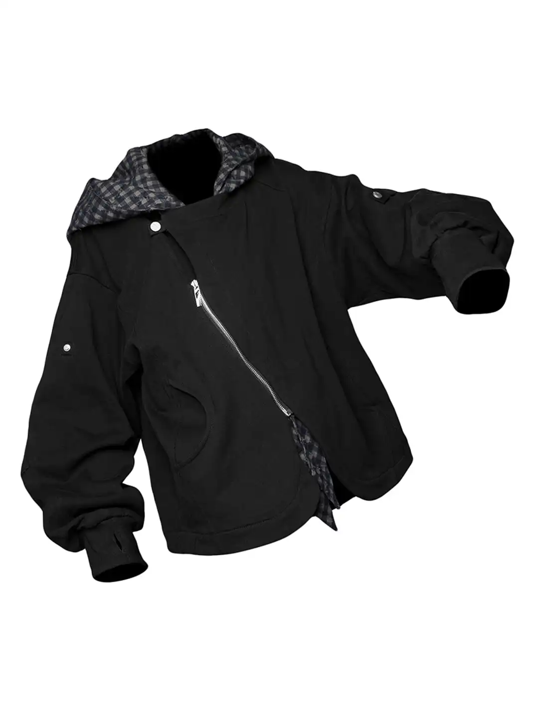 RELABEL | Detachable Plaid Hood Jacket