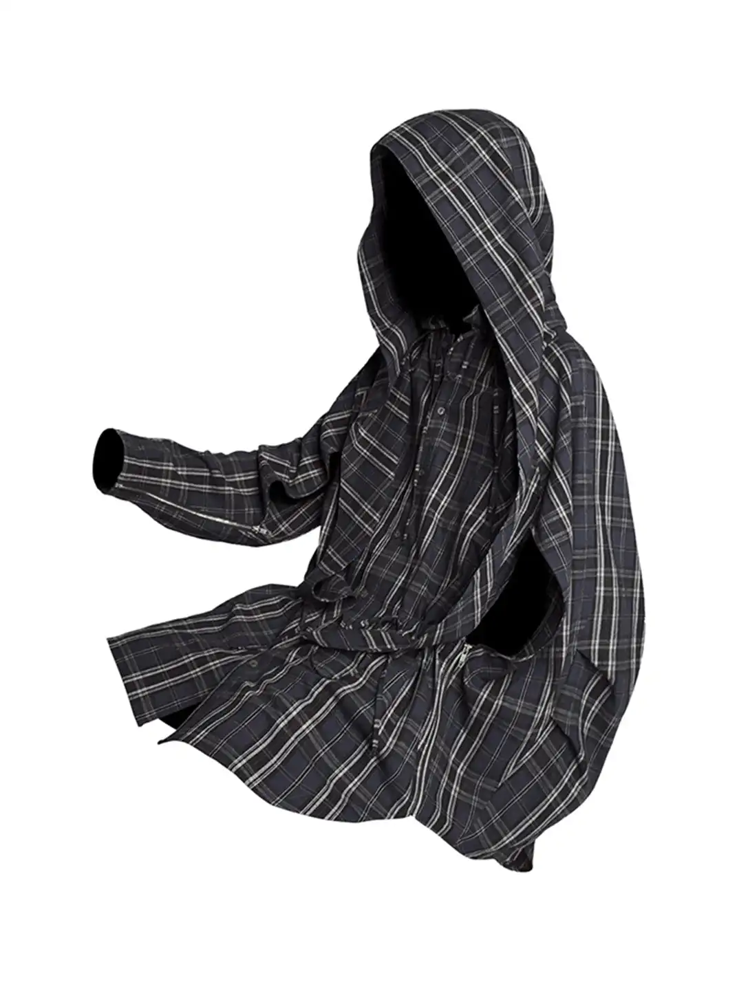 RELABEL | Detachable Hood Multi-Zip Plaid Oversized Shirt
