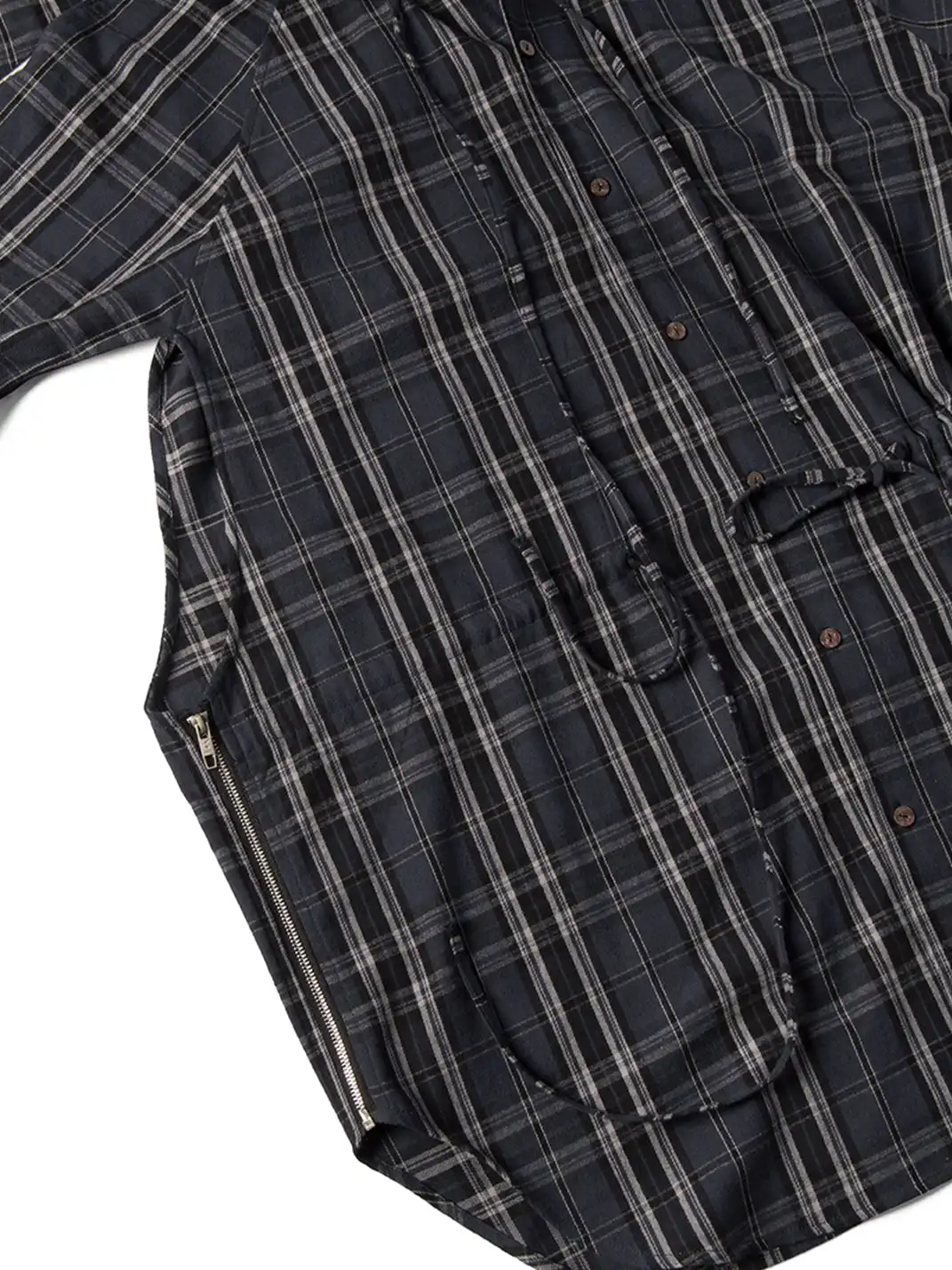 RELABEL | Detachable Hood Multi-Zip Plaid Oversized Shirt