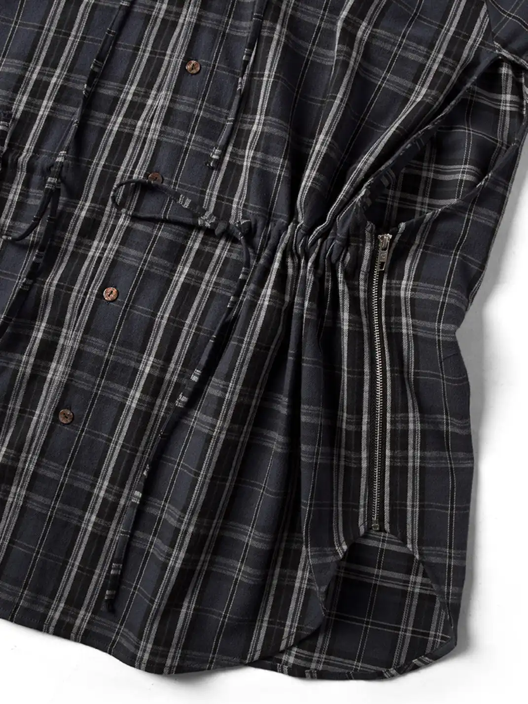 RELABEL | Detachable Hood Multi-Zip Plaid Oversized Shirt