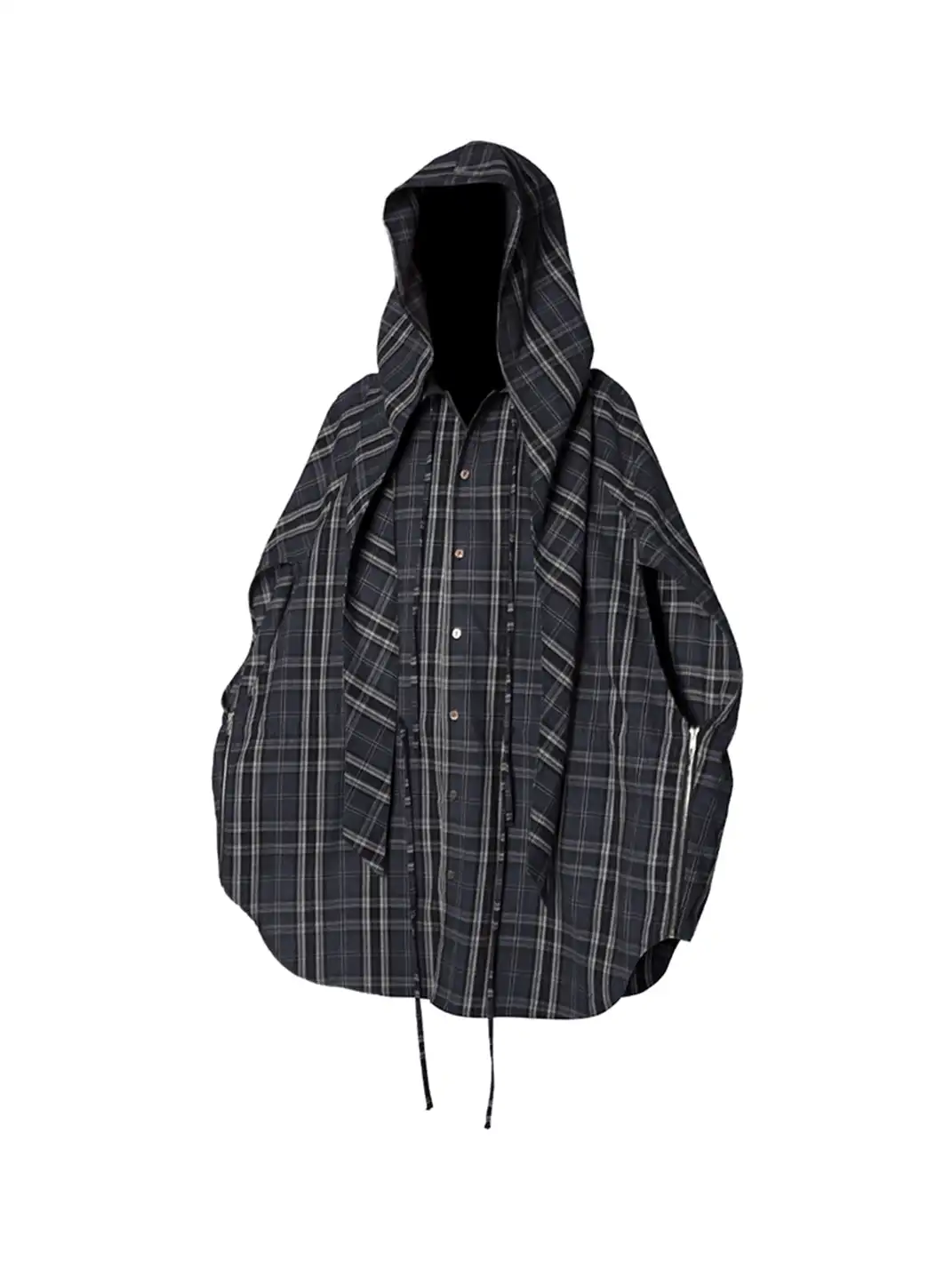 RELABEL | Detachable Hood Multi-Zip Plaid Oversized Shirt