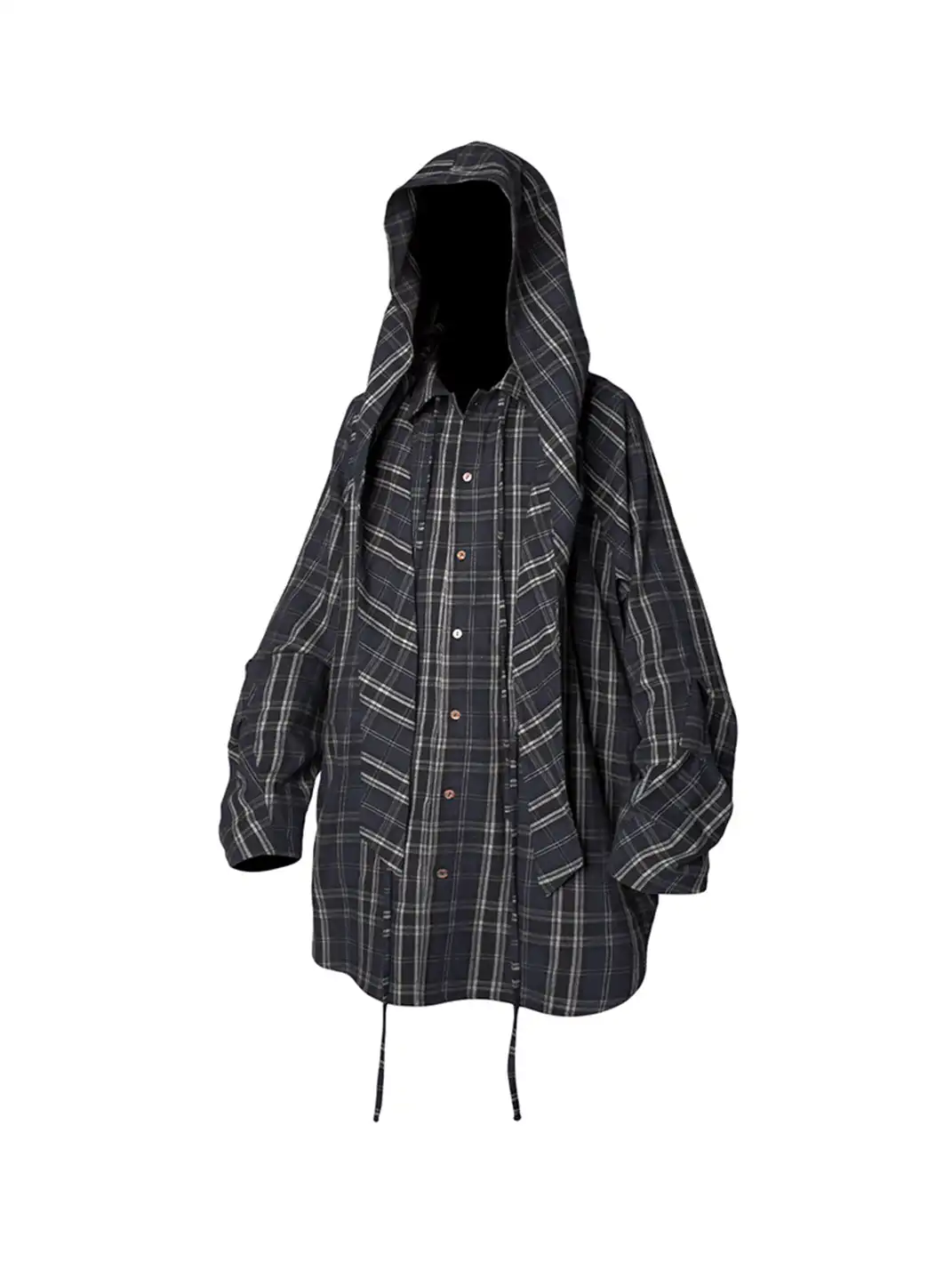 RELABEL | Detachable Hood Multi-Zip Plaid Oversized Shirt