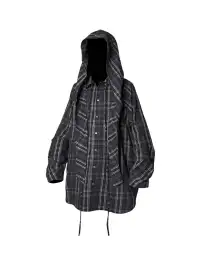 RELABEL | Detachable Hood Multi-Zip Plaid Oversized Shirt