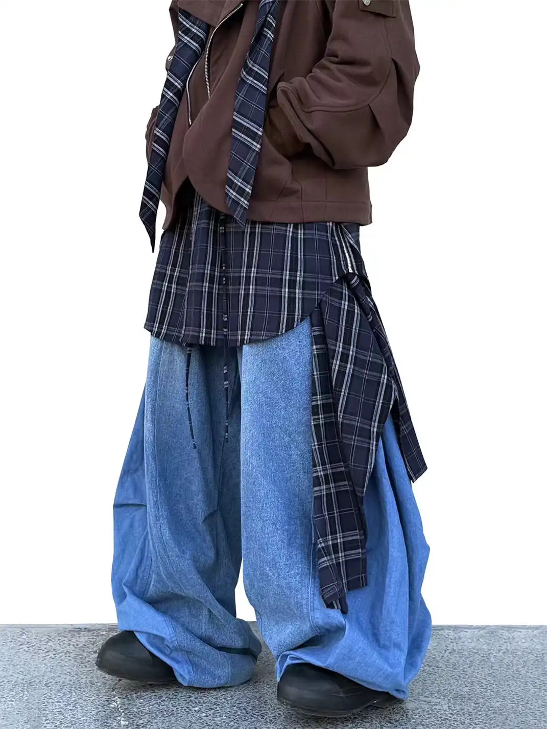RELABEL | Detachable Plaid Back Flap Oversized Jeans
