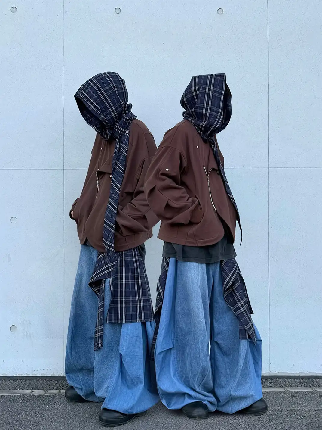 RELABEL | Detachable Plaid Back Flap Oversized Jeans