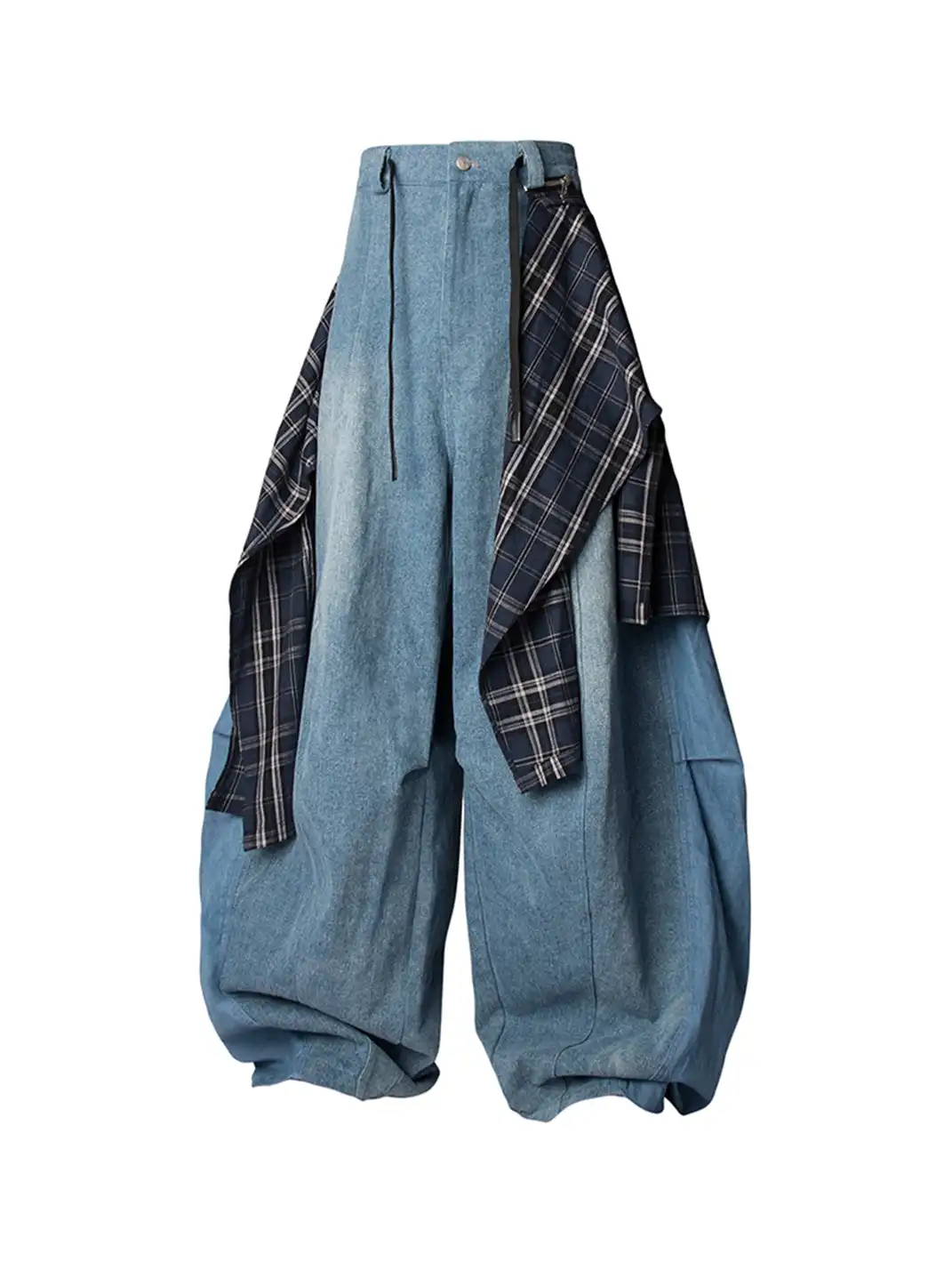 RELABEL | Detachable Plaid Back Flap Oversized Jeans
