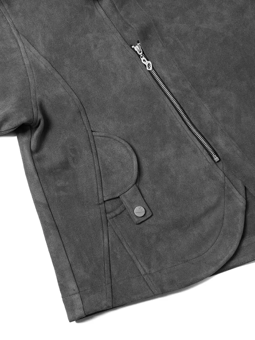 RELABEL | Asymmetrical-Zip Detachable-Hood Suede Jacket