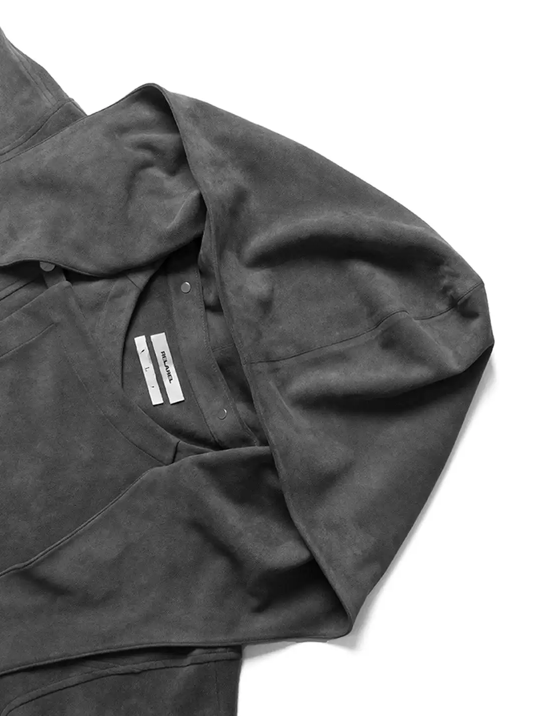 RELABEL | Asymmetrical-Zip Detachable-Hood Suede Jacket