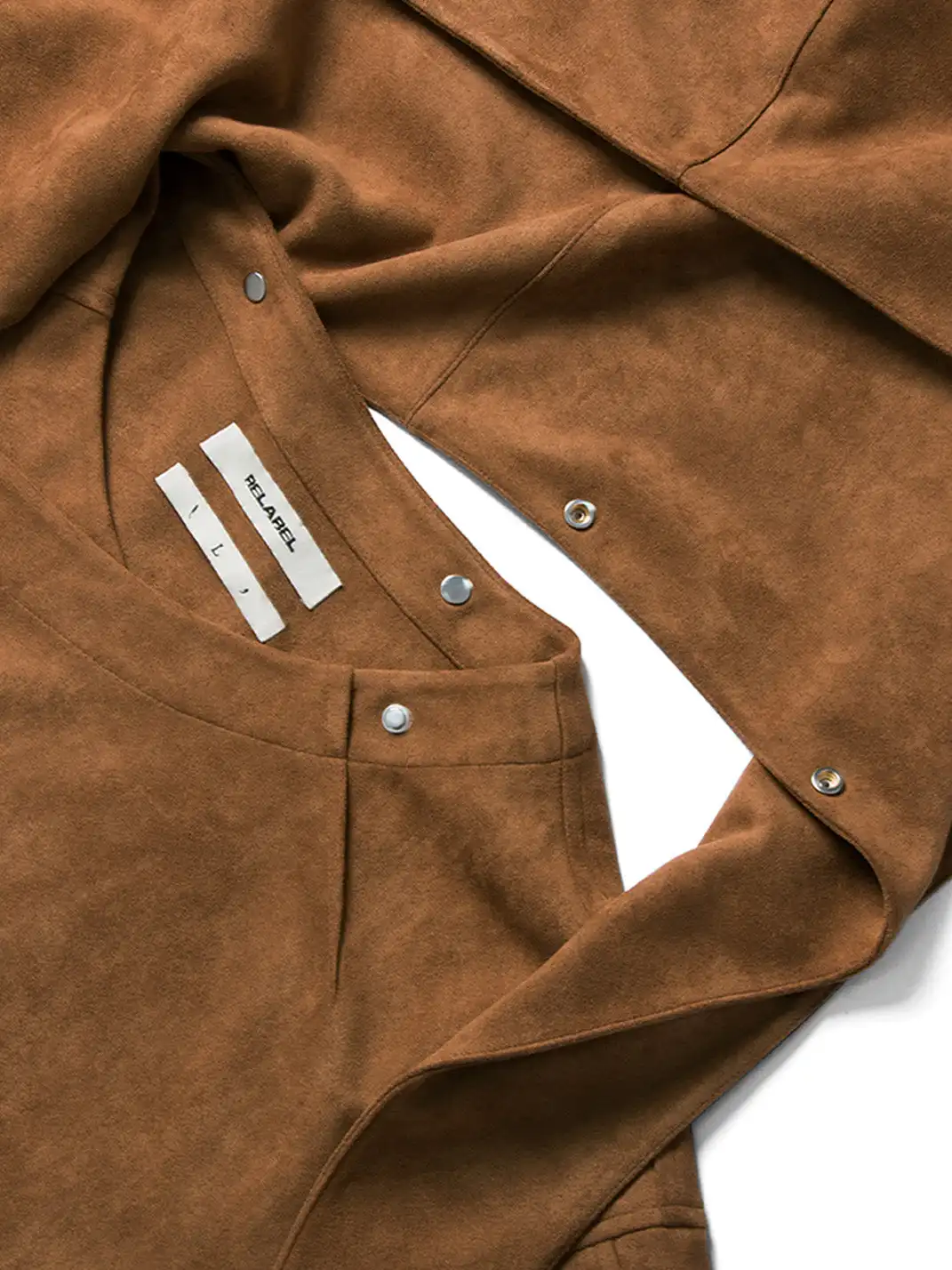 RELABEL | Asymmetrical-Zip Detachable-Hood Suede Jacket