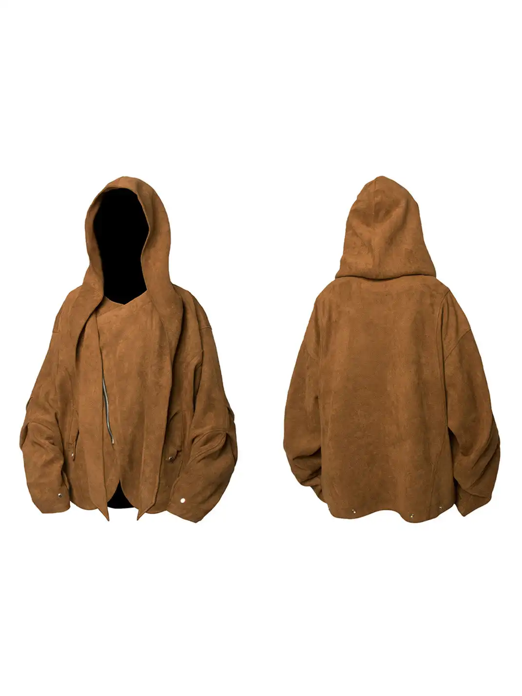 RELABEL | Asymmetrical-Zip Detachable-Hood Suede Jacket