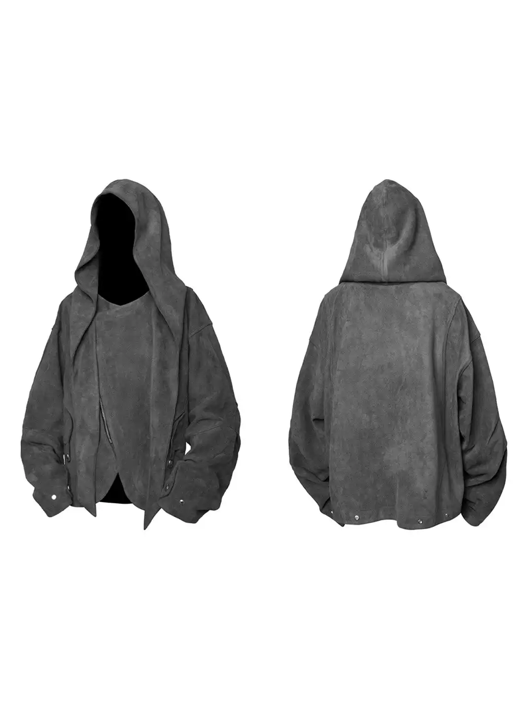 RELABEL | Asymmetrical-Zip Detachable-Hood Suede Jacket