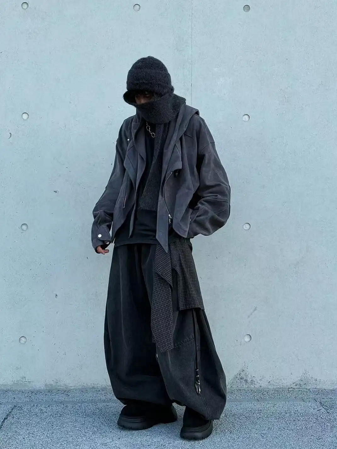 RELABEL | Asymmetrical-Zip Detachable-Hood Suede Jacket