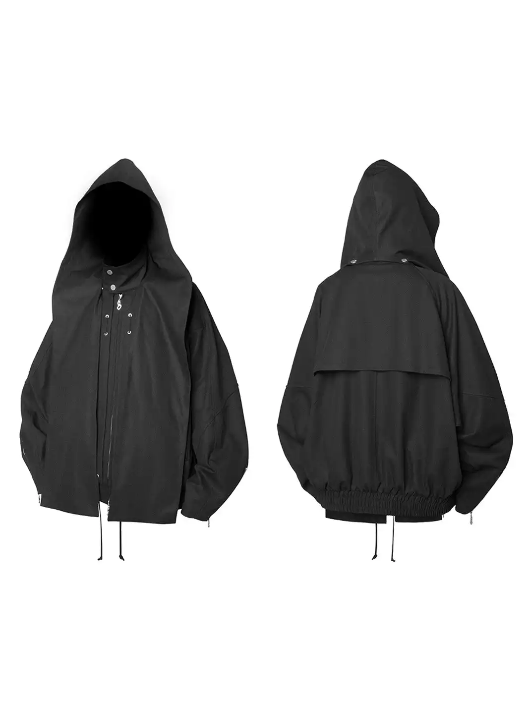 RELABEL | Detachable Hood Batwing Sleeve Jacket