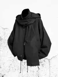 RELABEL | Detachable Hood Batwing Sleeve Jacket